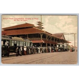 1908 Playa del Rey Balloon Route Excursion Trolley Postcard Los Angeles CA